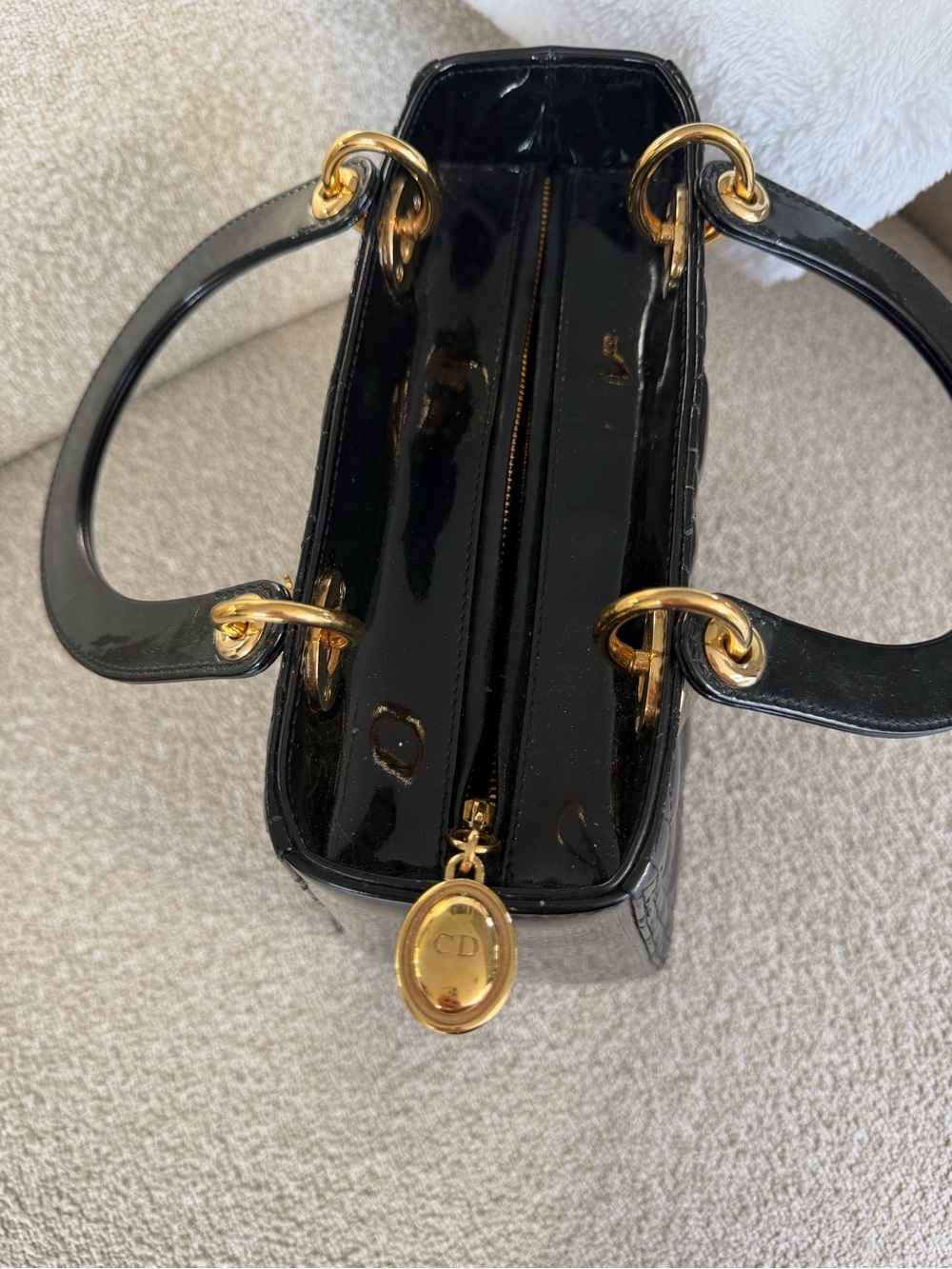 Dior Lady Dior Medium Black Patent Cannage Gold Hardware with Strap - Picture 8 of 13
